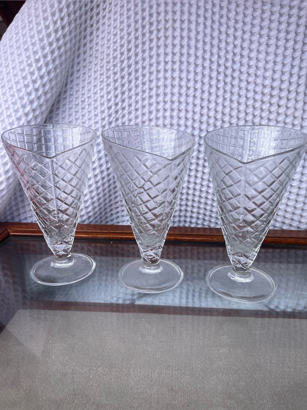 Set of 3 Vintage Pressed Glass Ice Cream Sundae Cups - Clear